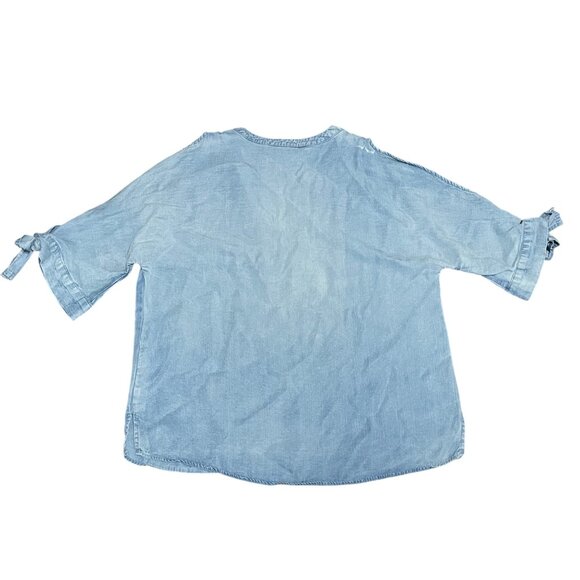 Velvet Heart Embroidered Blouse Floral Chambray Tie Sleeve Peasant Boho - Picture 7 of 9